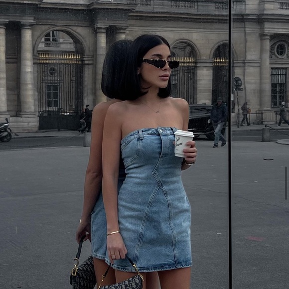 Zara TRF strapless denim dress - Picture 4 of 16